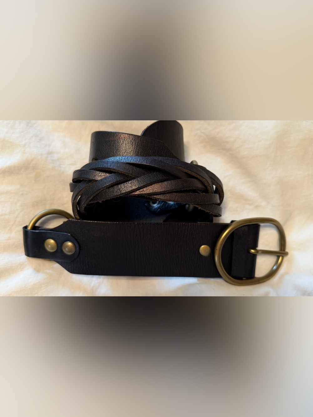 Linea Pelle Wide Black Leather Statement Adjustable Belt W/ Metal Rings Size M - Picture 11 of 16
